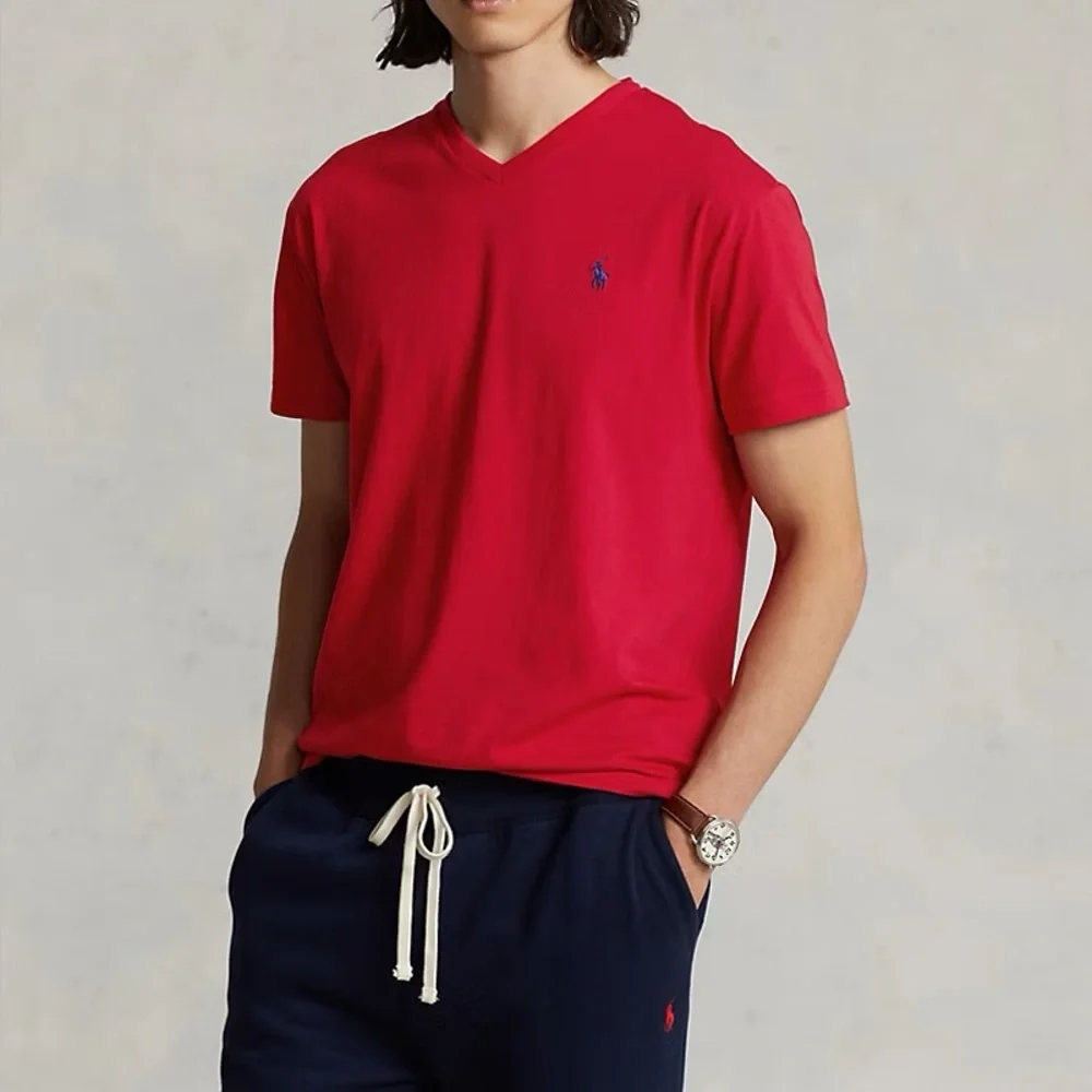 Polo by Ralph Lauren Men's Bright Red V-Neck Tee